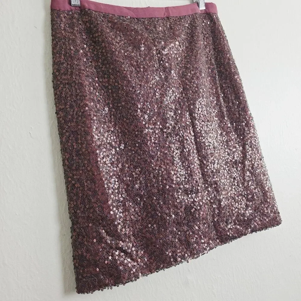 J. Crew Sequin Beaded Pencil Skirt Burgundy Wine Silk Lined NWT Size 4 Holiday